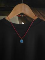 Sommer-Halskette mit Anhänger, rot/blau, Handmade 🧵🪡