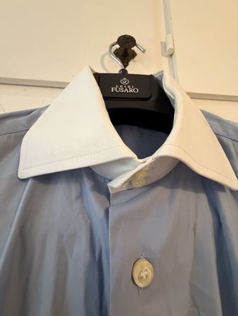 Camicia uomo G. Malpeli azzurra collo bianco taglia 39