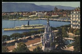 Genf, Raddampfer vor der Stadt mit Monum