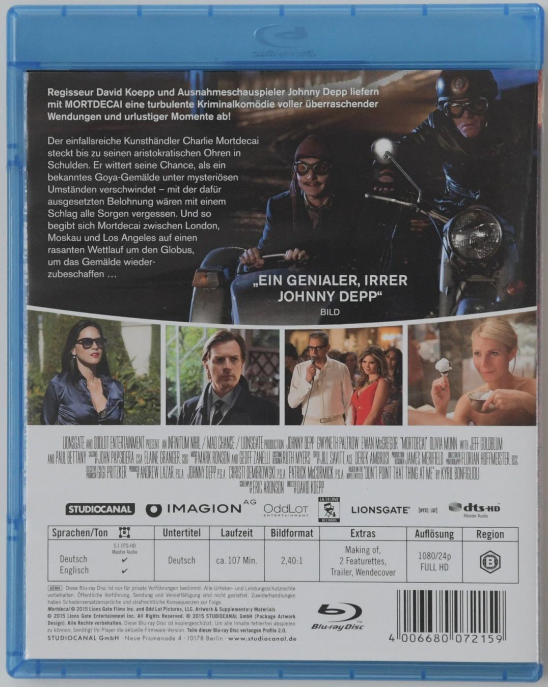 Tutti i DVDs: Mortdecai - Der Freizeitgauner – Usato da Remetschwil venduto da ufischer19 1