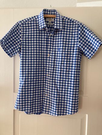 Almsach Herrenhemd Kurzarm Gr. M blau weiss kariert