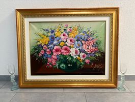 92.5x72.5/ Lina Rossi/ Öl Gemälde Blumenstillleben hübsch