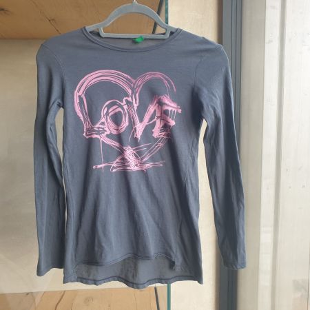 🐸 BENNETON PULLOVER LOVE GRAU PINK 100% BAUMWOLLE COOL!