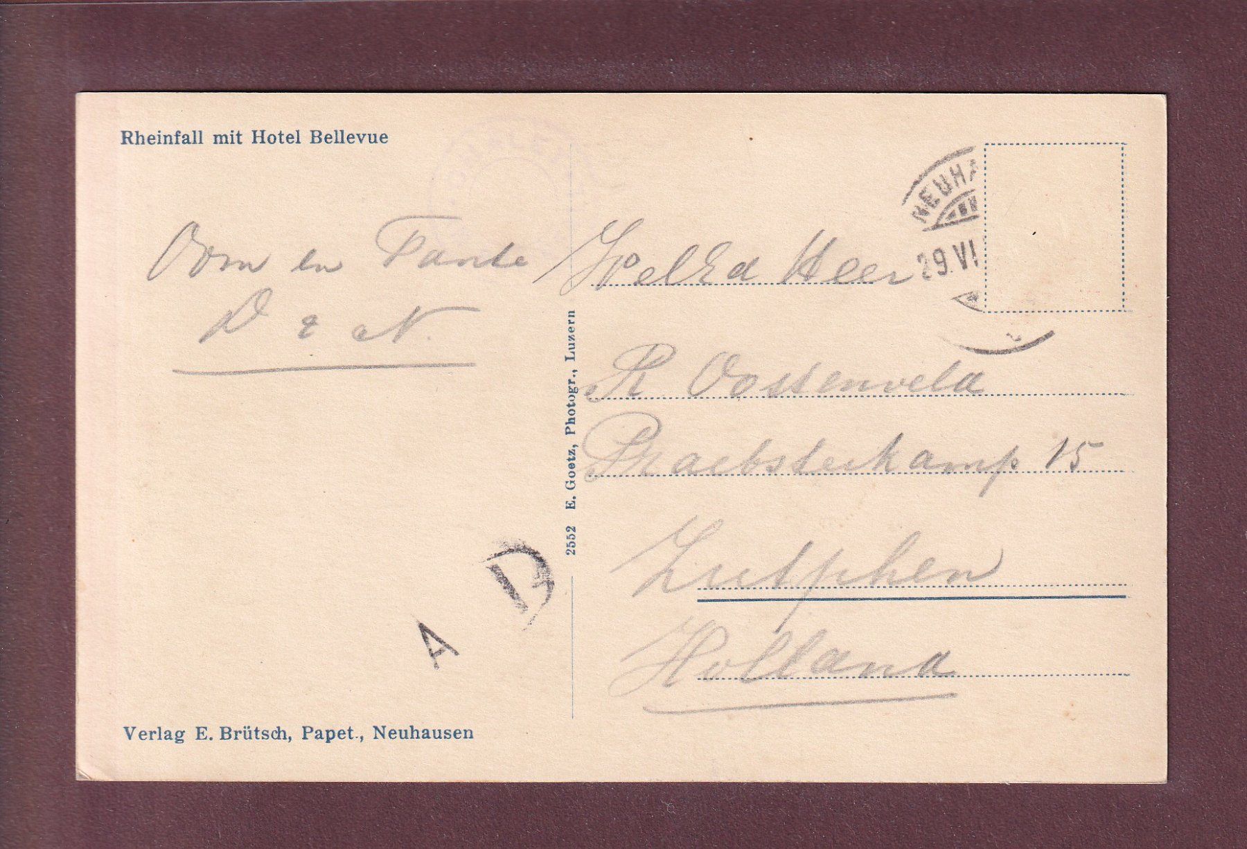 Cartoline postali: RHEINFALL - Hotel Bellevue – Usato da Pully venduto da nicecards 1