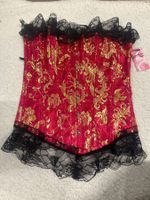 Korsett mit Goldmuster & Spitze rot Gr S NEU