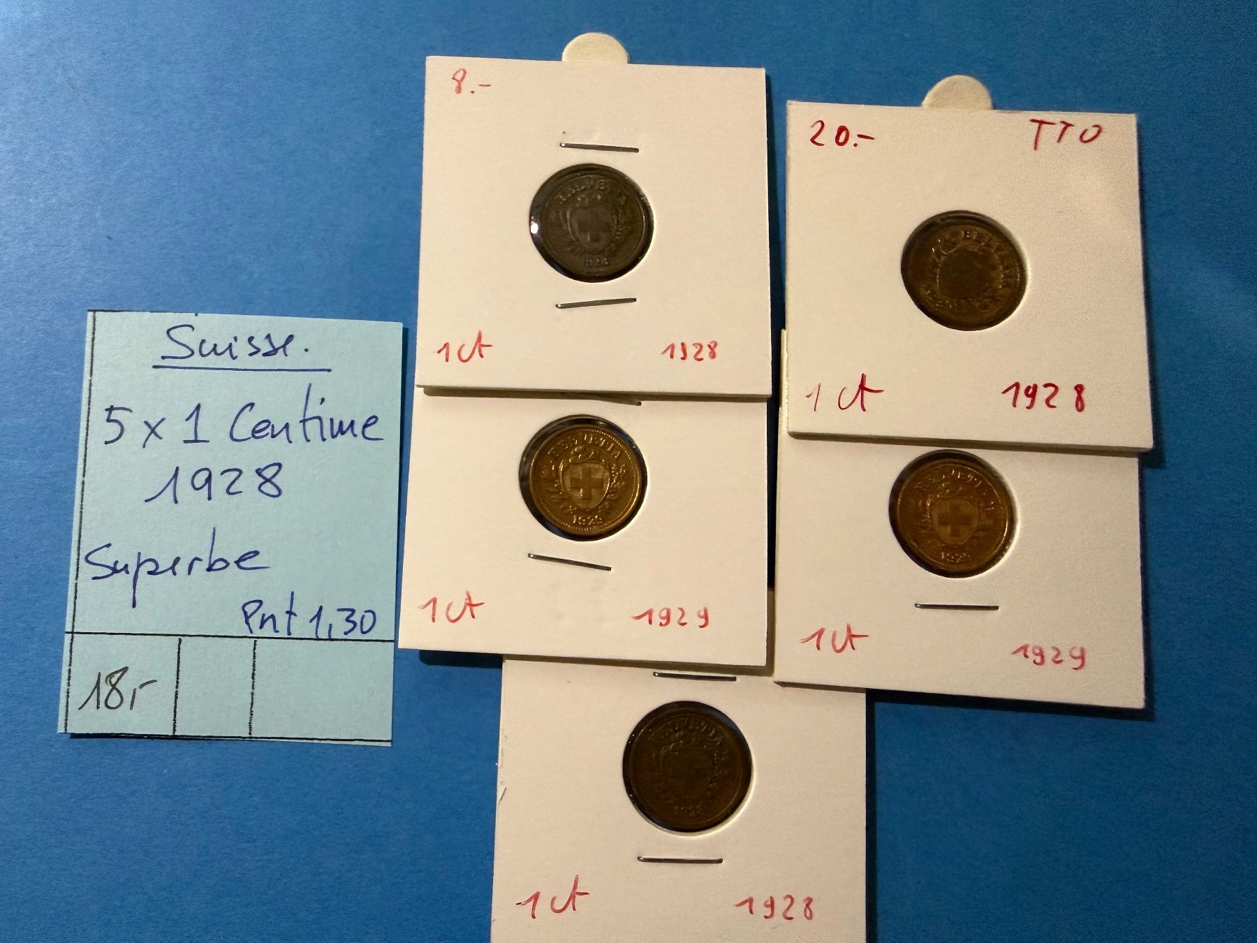 Alle Münzen: SUISSE : 5 X 1 CENTIME 1928 _ SUPERBE – Gebraucht aus genève von GEnumist