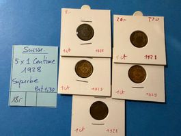 SUISSE : 5 X 1 CENTIME 1928 _ SUPERBE