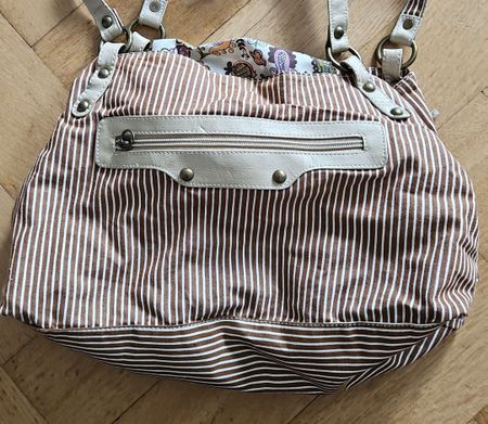 Stylische Handtasche gestreift braun beige Vintage Look