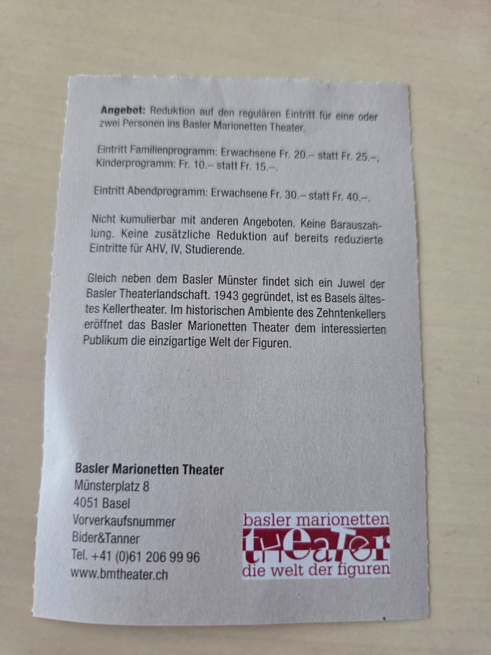 Buoni: Reduktion Marionetten Theater Basel – Usato da Liestal venduto da ITOlio 1