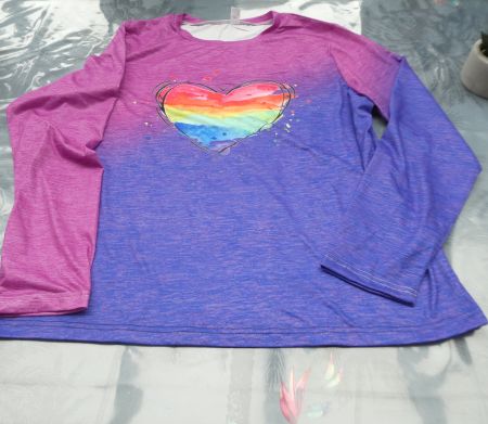 T-shirt femme manches longues cœur arc-en-ciel taille XL