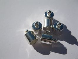 6 Endkappen, Cord Ends, Endstücke versilbert 8mm