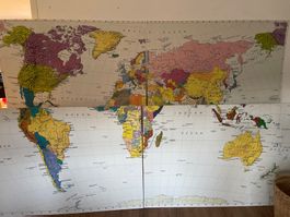 Weltkarte Tapete aufgezogen auf Karton in 4 Teilen Tapete