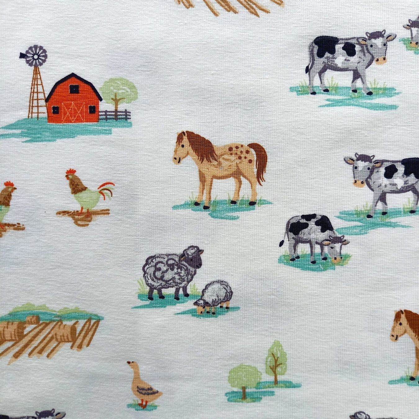Tessuti: Jersey Farmtiere creme – Nuovo e nell'imballaggio originale da Winterthur venduto da Kimbana