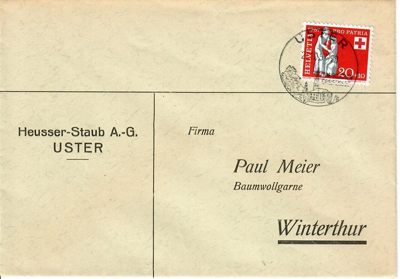 Alle Briefmarken: Brief, Heusser - Staub Uster  1957 – Gebraucht aus Hochdorf von Ziegel-16