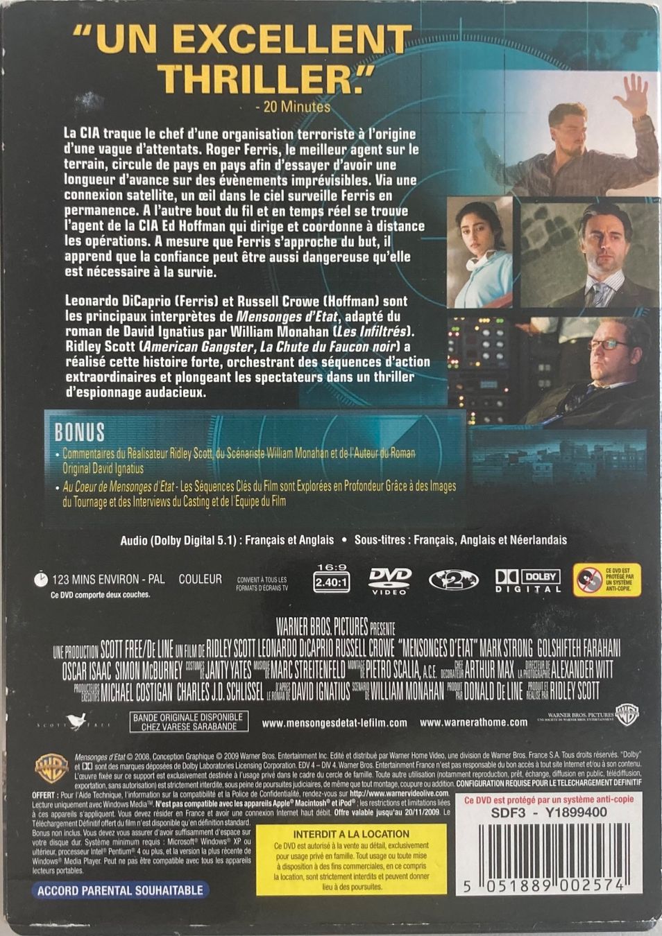 Tutti i DVDs: RIDLEY SCOTT - MENSONGES D'ETAT – Usato da Poliez-Pittet venduto da Newtown-Records 1
