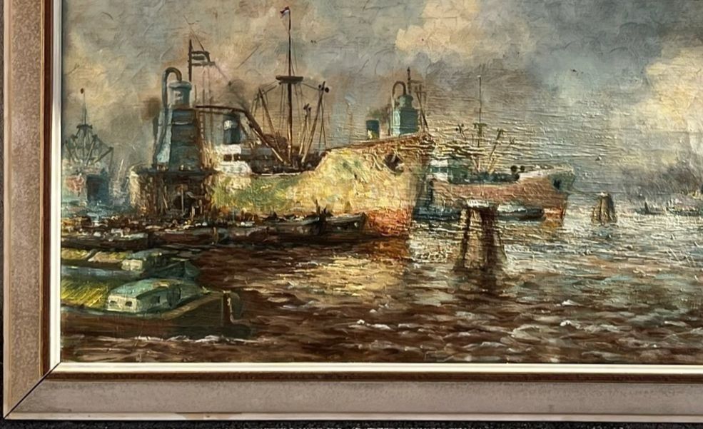 Dipinti: Ölgemälde "Rotterdamer Hafen" von Jan van Delden? – Usato da Bern venduto da Yunkom 3