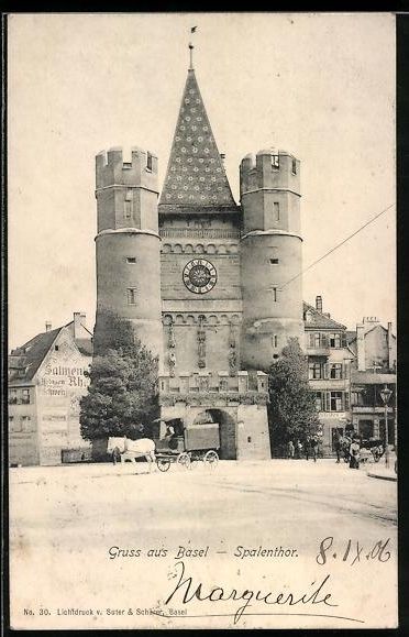 Cartes postales: AK Basel, Spalentor mit Strassenpartie – D'occasion à Berlin par bartko-reher