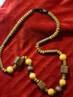 Vintage Holz Kette braun/hellbraun mit Hornverschluss, 88 cm