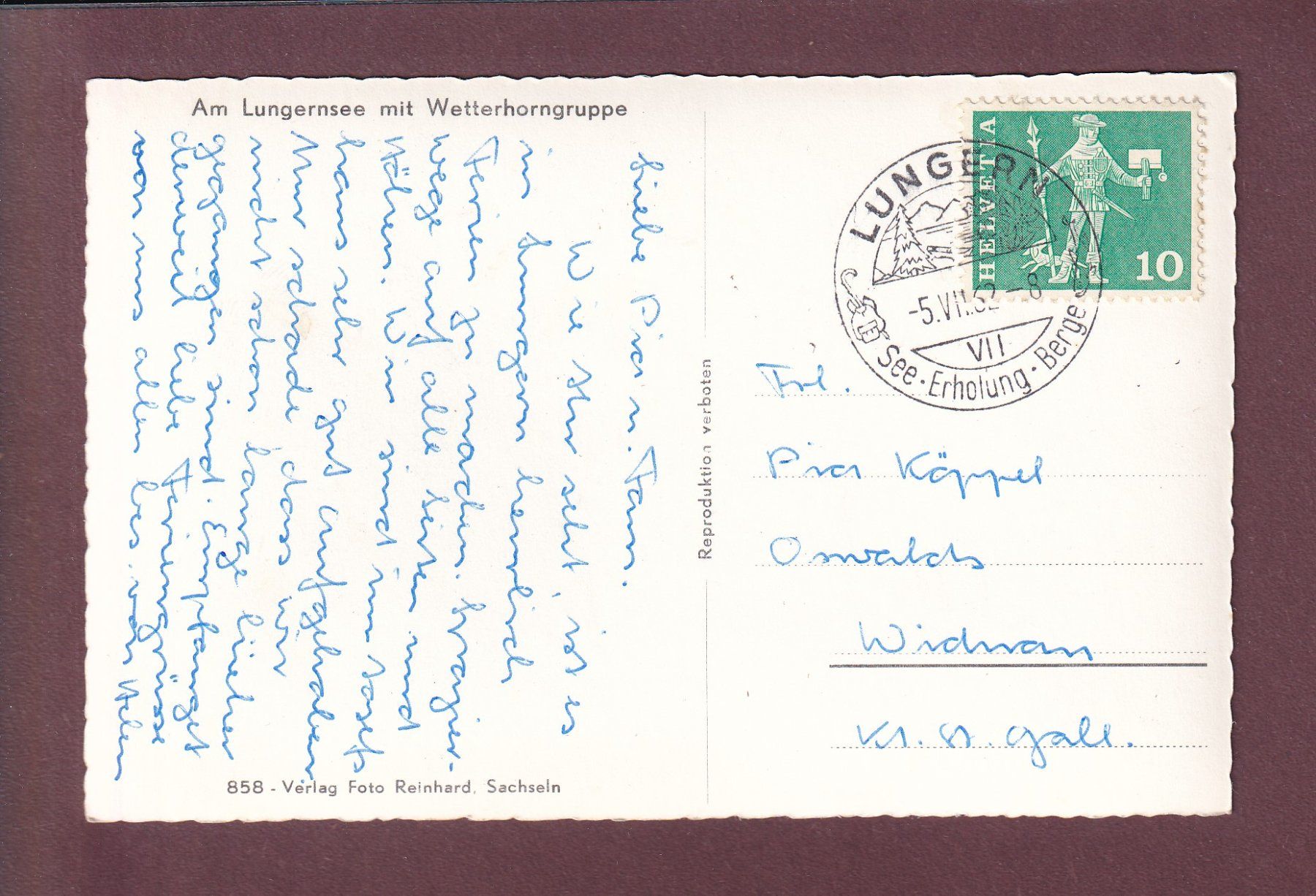 Cartes postales: LUNGERNSEE - 1962 – D'occasion à Pully par nicecards 1