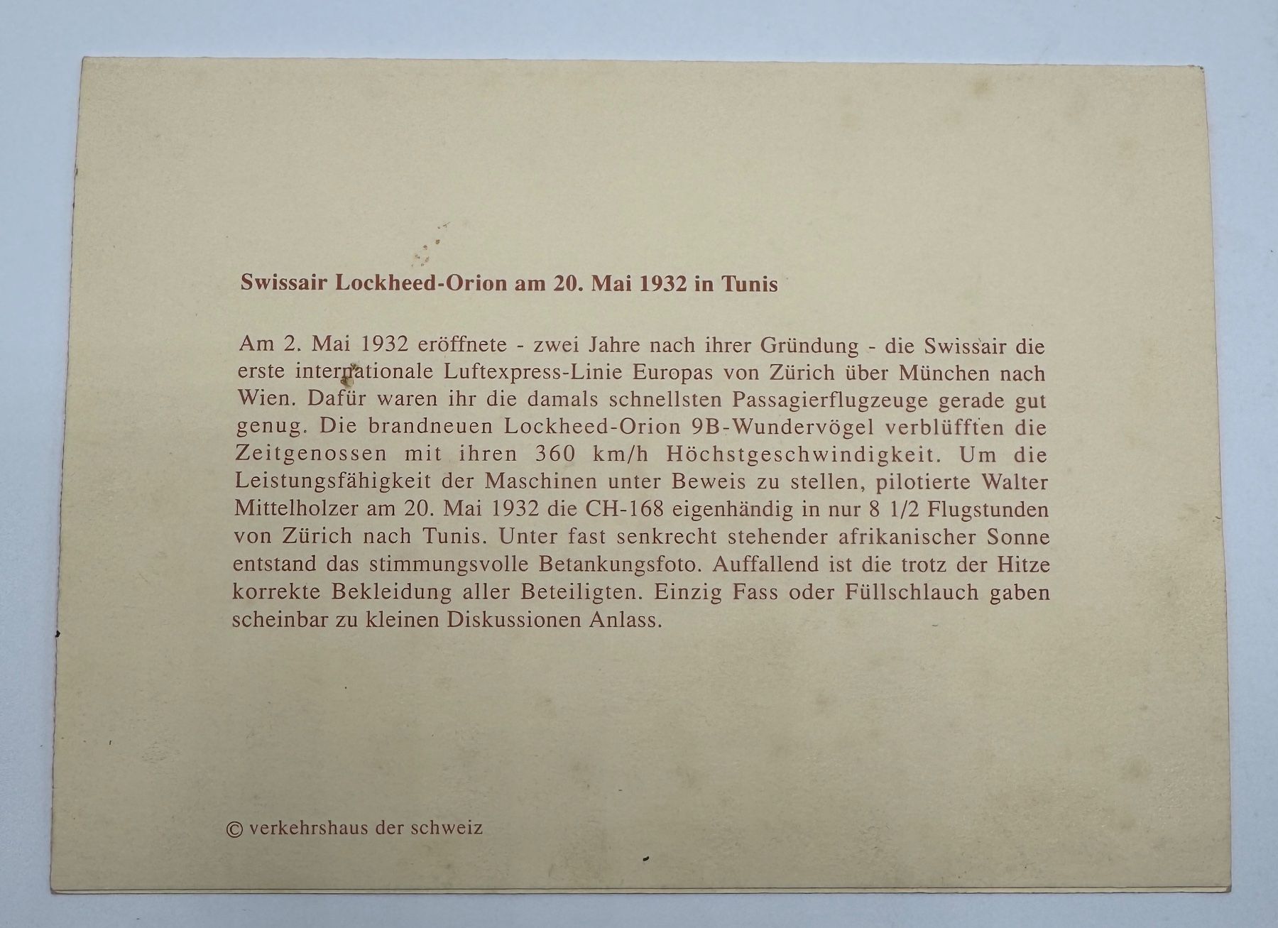 Ansichtskarten: Swissair Lockheed-Orion, Tunis 1932 – Gebraucht aus Sachseln von BONATI01 1