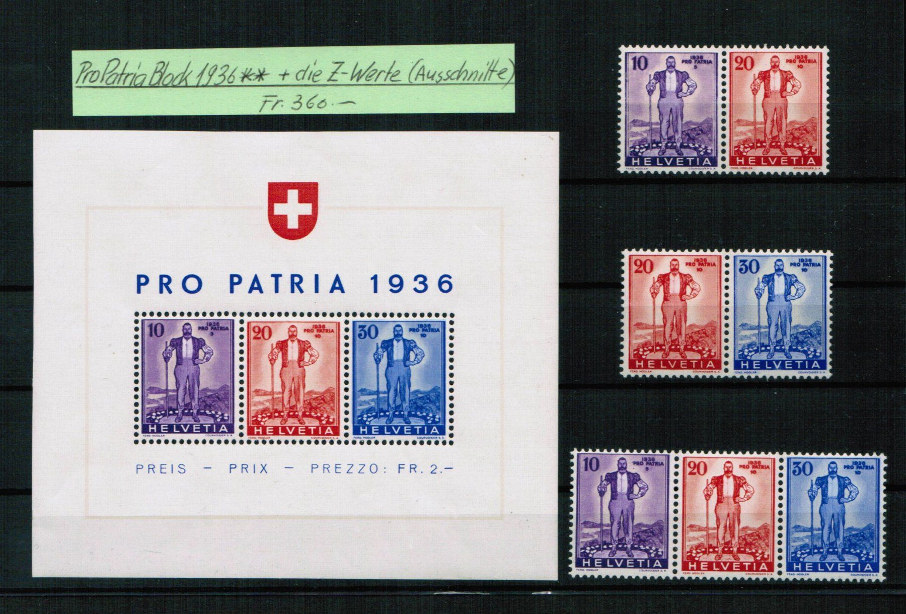 Tutti i francobolli: Pro Patria-Block1936 + alle Ausschnitte ** postfrisch – Nuovo (secondo la descrizione) da Bern venduto da peri02