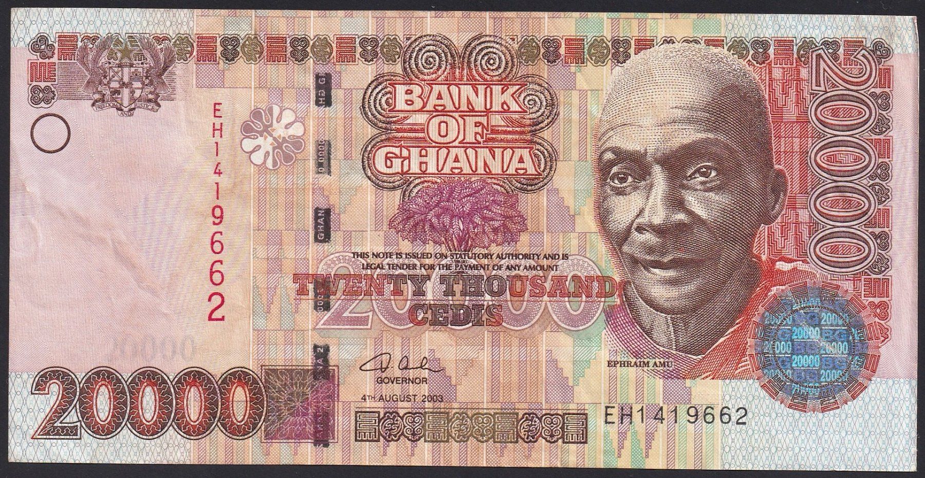 Banconote: Ghana 20'000 Cedis 2003 – Usato da Brugg AG venduto da banknoten_muesli