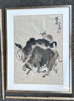 Original Bild Kind mit Ochsen / Kühen aus Asien