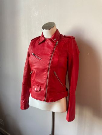Veste style motard - simili cuir rouge - taille S
