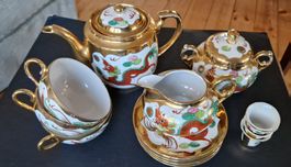 Altes chinesisches Tee Porzellan Drache Phoenix Golg 15 tlg