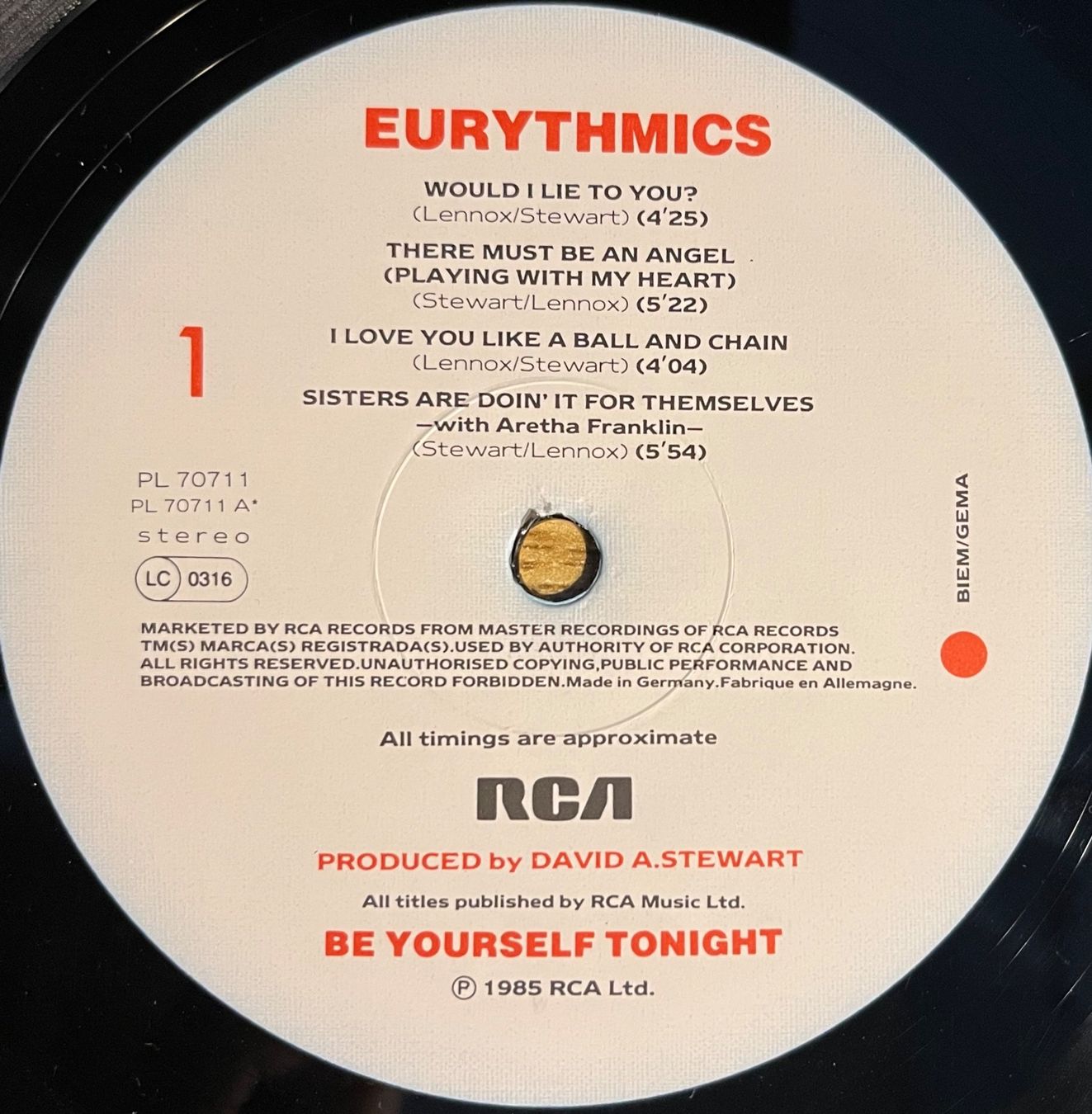Dischi in vinile: EURYTHMICS - BE YOURSELF TONIGHT - 33 Tours – Usato da Bussigny venduto da vinyl-pas-cher 2