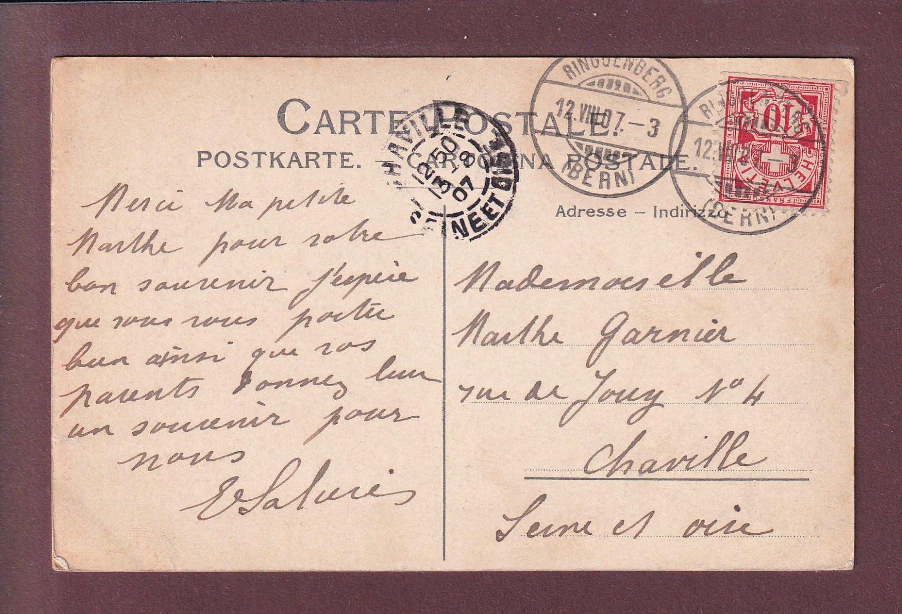 Ansichtskarten: INTERLAKEN - Höhenweg - 1907 – Gebraucht aus Pully von nicecards 1