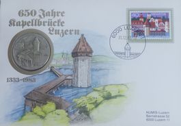 Numisbrief 650 Jahre Kapellbrücke Luzern 1983 Silber