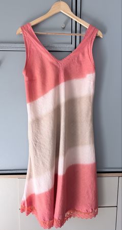 Haris Cotton Leinenkleid M Made in Greece Bias Cut Spitze