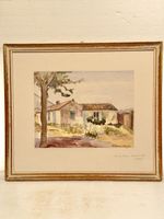 Watercolor Painting Rural House France signed 