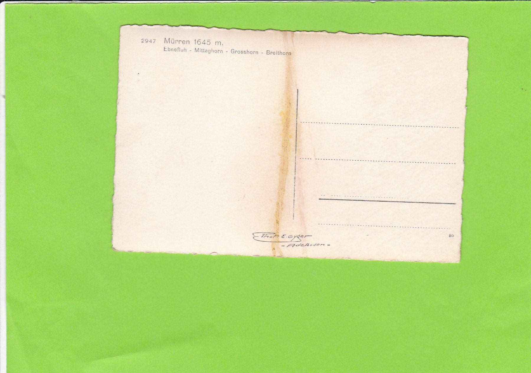 Cartoline postali: 2947 Mürren, E. Gyger – Usato da St. Peterzell venduto da neckertal 1