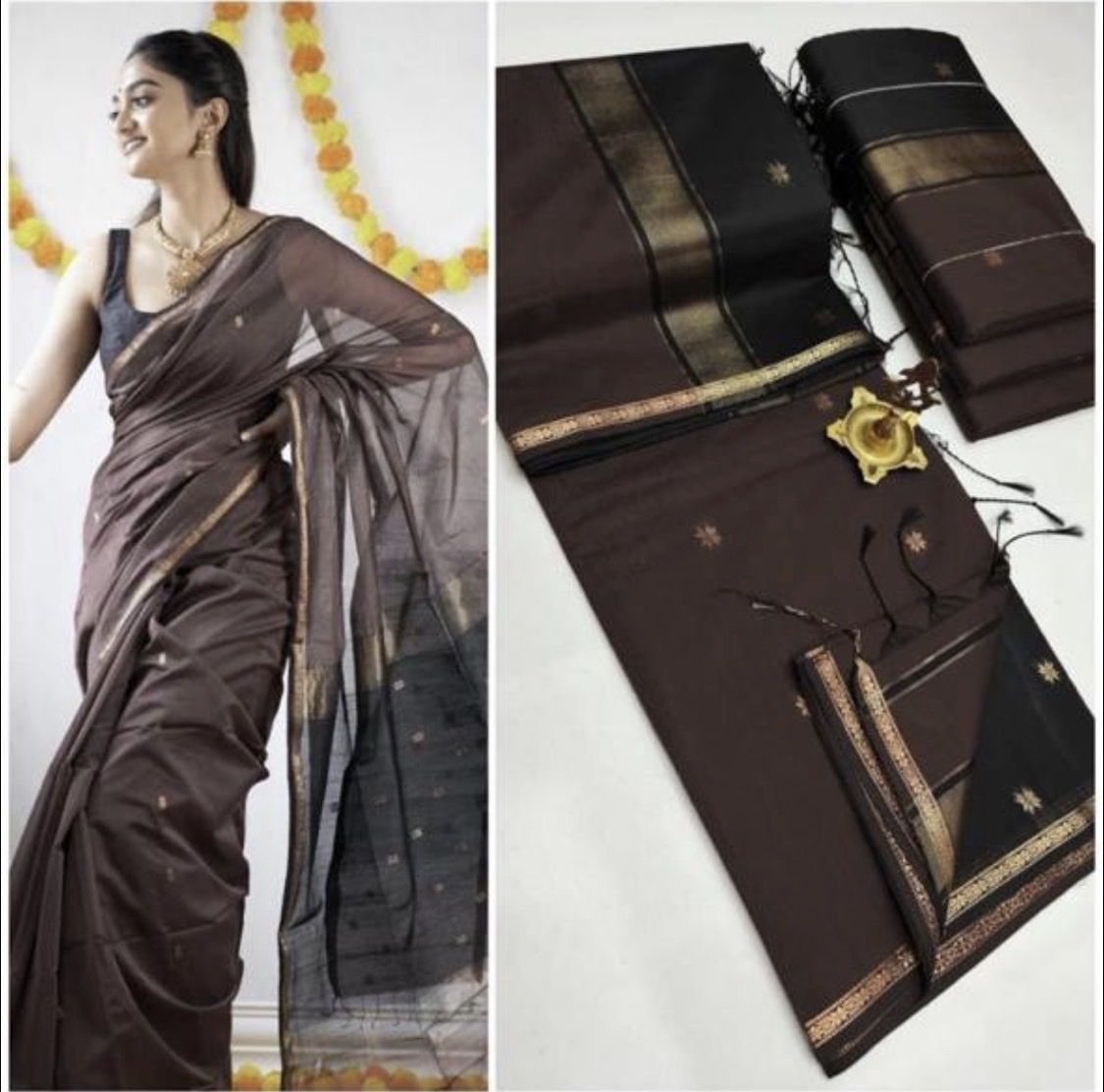 Stoffe: Schoko-Braun Cotton Saree – Neu und originalverpackt aus Burgdorf von LittleNora