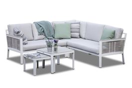 Ecklounge in Weiss mit Stilvollem Rope-Style-Geflecht