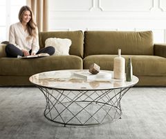 Couchtisch LOSSINA 100cm Keramik Minas Melange Weiss-Beige