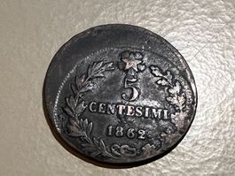 Monnaie, Italie, Vittorio Emanuele Ii, 5 Centesimi, 1862