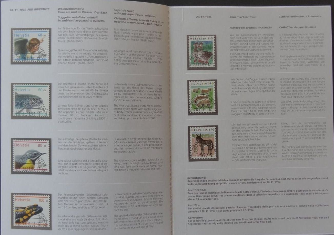 Tutti i francobolli: 1995 Jahrbuch Ersttagsstempel – Usato da Eggersriet venduto da stamp303 4