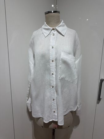 Damen Leinenhemd weiss lockere Passform