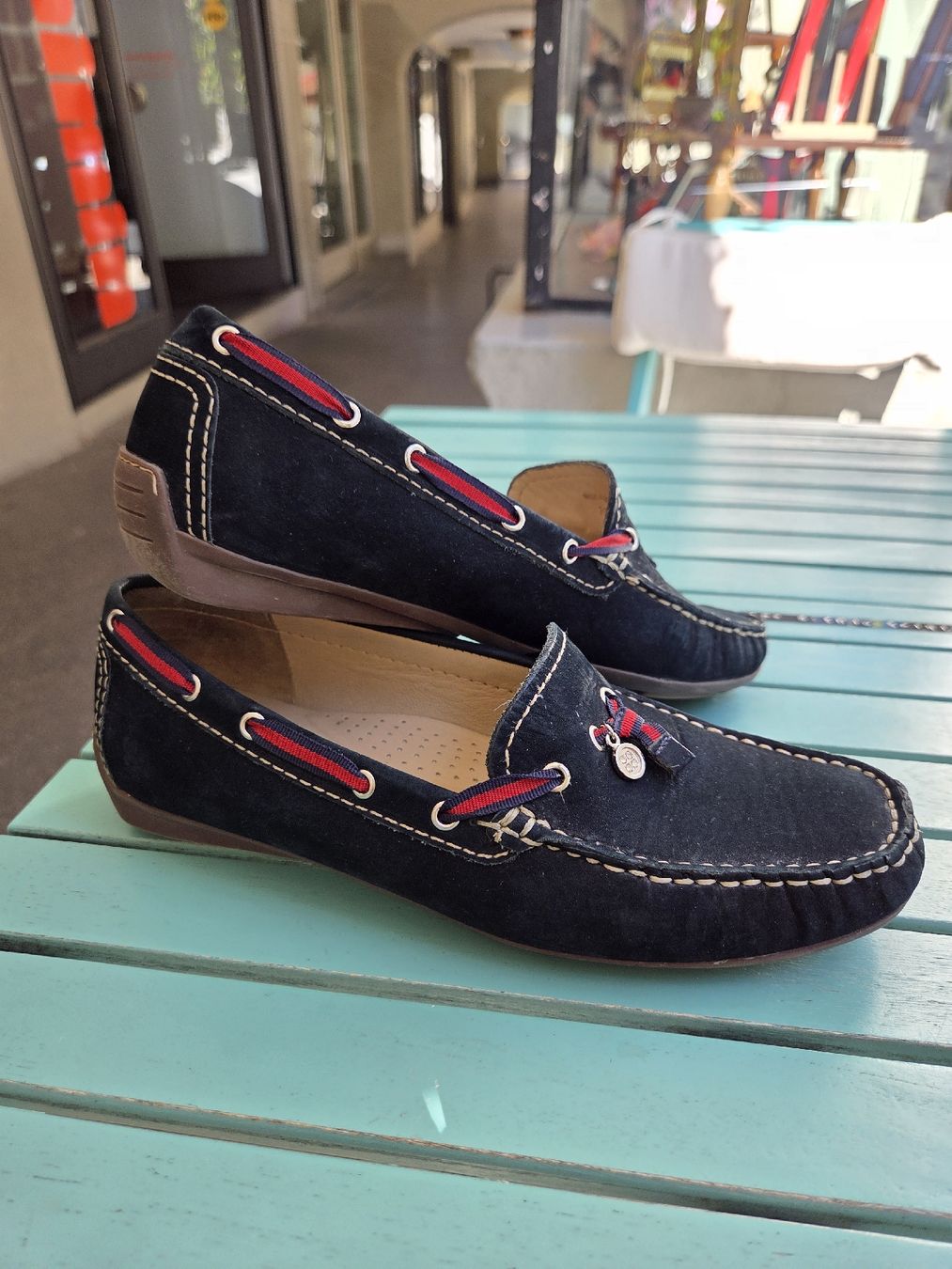 Walder Scarpe da donna: Walder Leder Mokassins Gr. 39 Dunkelblau – Usato da Bern venduto da -Aniko- 2