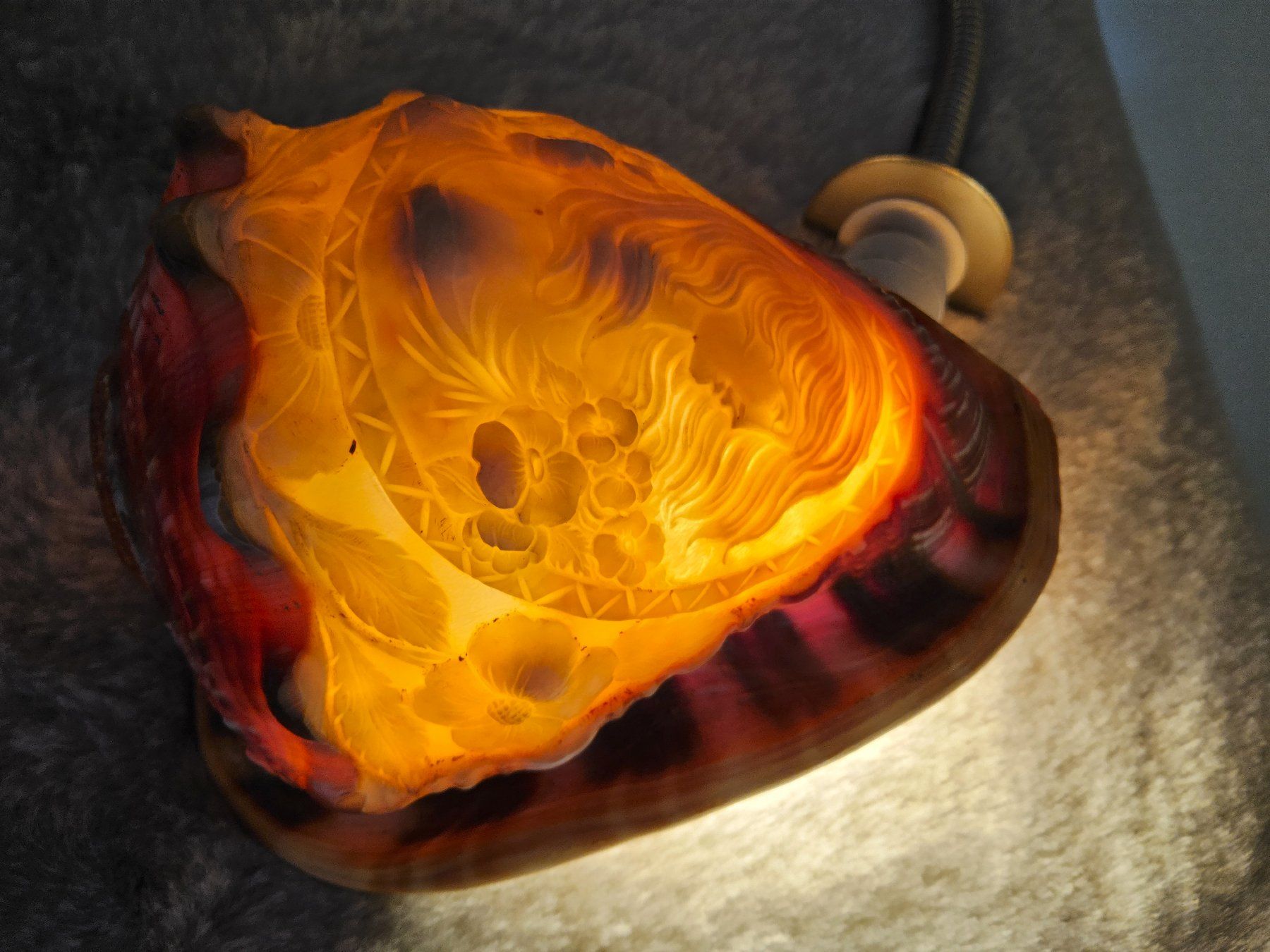 Lampade: Antike Art Déco geschnitzte Conch Shell, ca 1920, Lampe – Usato da Zürich venduto da sanwit 8