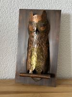 Vintage Kupfer Eule handgearbeitetes Wandrelief 60er/70er