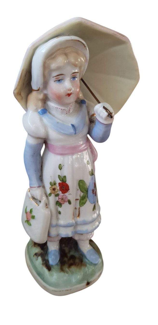 Statuette: Porzellanfigur antik - Mädchen mit Schirm – Usato da Mörschwil venduto da antiksalon 5