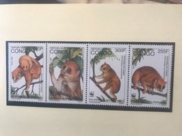 WWF Kongo 1997 Satz Bärenmaki postfrisch 4er-Streifen