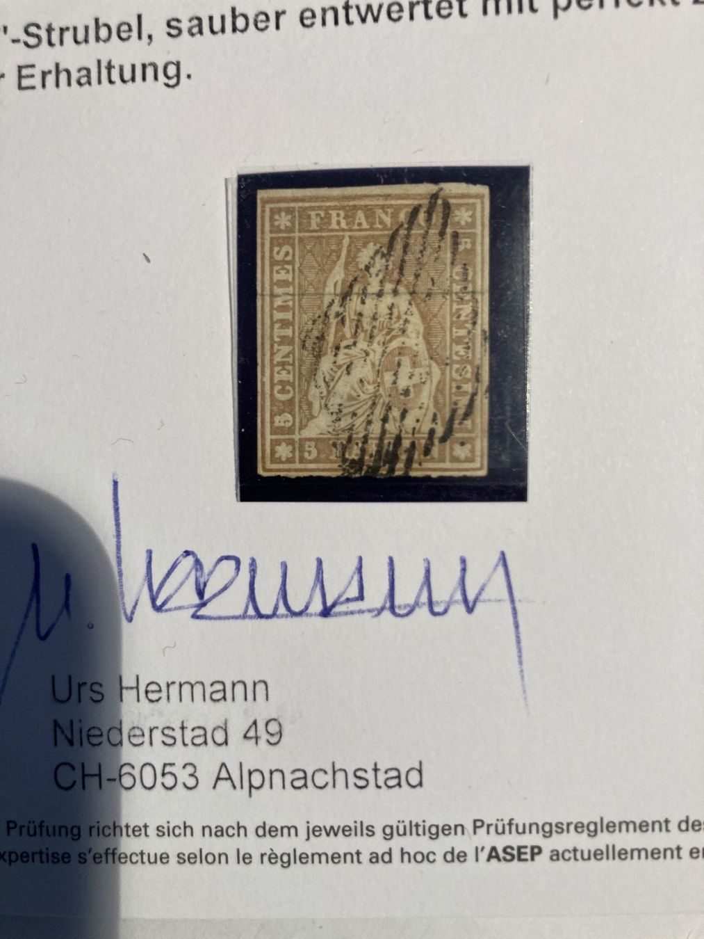 Tutti i francobolli: Super Seidenpapier Strubel 22B2m.a  Kat. 1400 – Usato da Kreuzlingen venduto da Vikinger