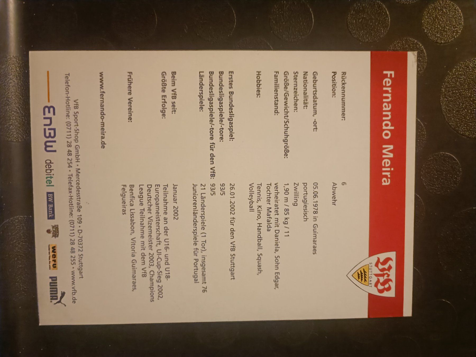 Autografi: Fernando Meira - VfB Stuttgart - handsigniert – Usato da Menziken venduto da Artographs 1
