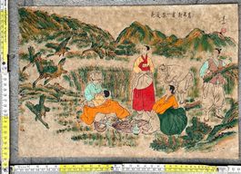 Japanisches oder Chinesisches Holzschnitt mit belebtem Motiv