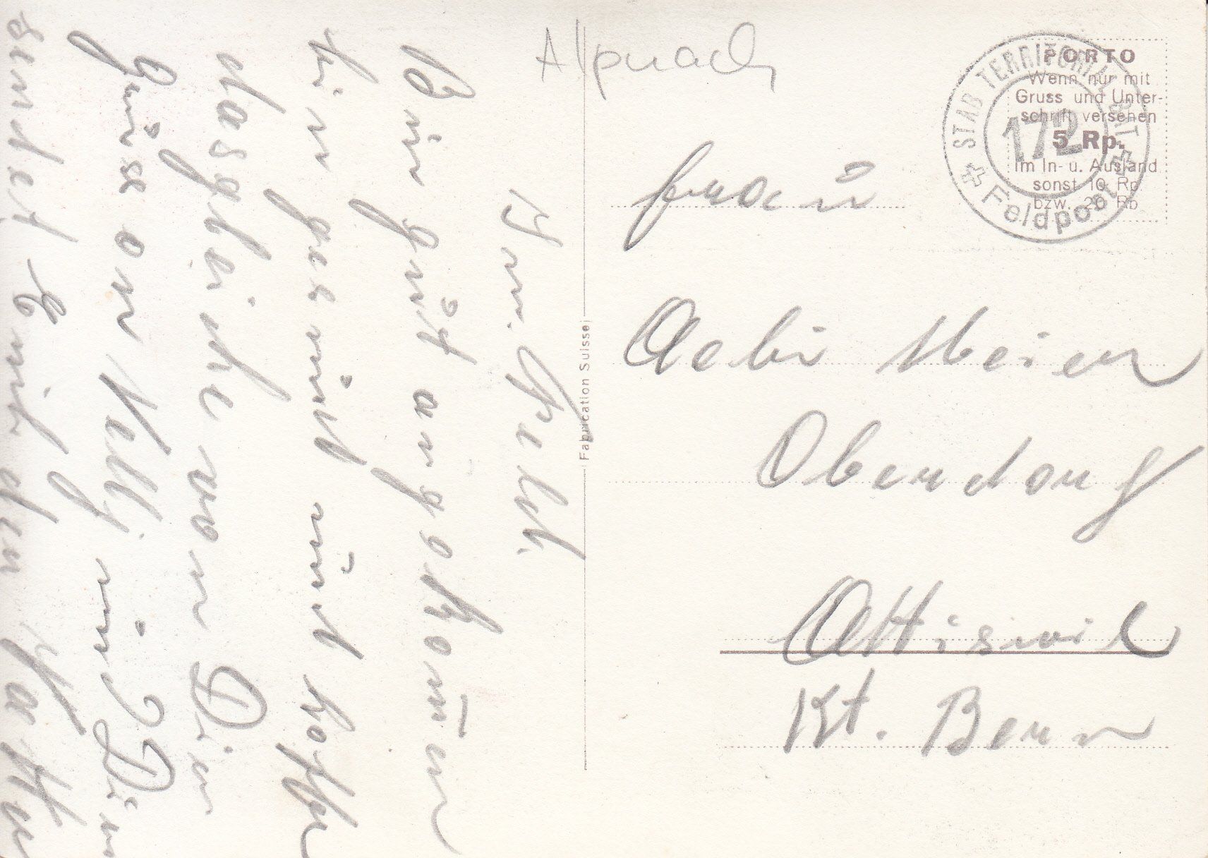 Cartoline postali: Alpnachdorf Schlüssel ca. 1945 – Usato da Bürglen TG venduto da StampGraf 1